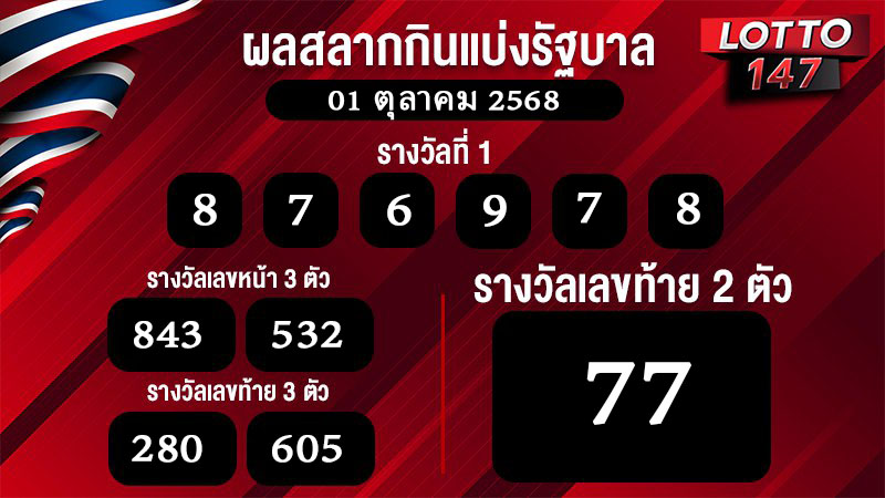 ผลสลากกินแบ่งรัฐบาล 01/10/68