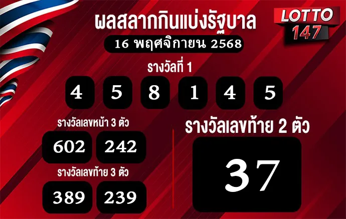 ผลสลากกินแบ่งรัฐบาล 16/11/68