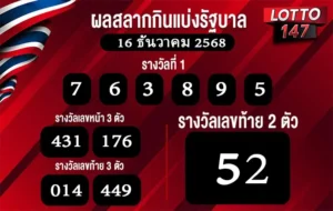 ผลสลากกินแบ่งรัฐบาล 16/12/68