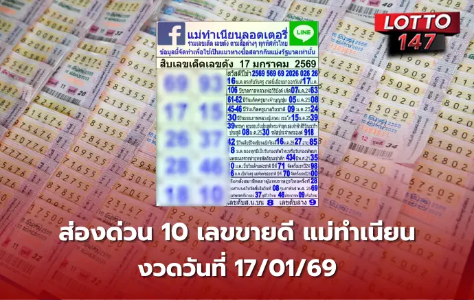 เลขเด็ดขายดี แม่ทำเนียน 17/01/69